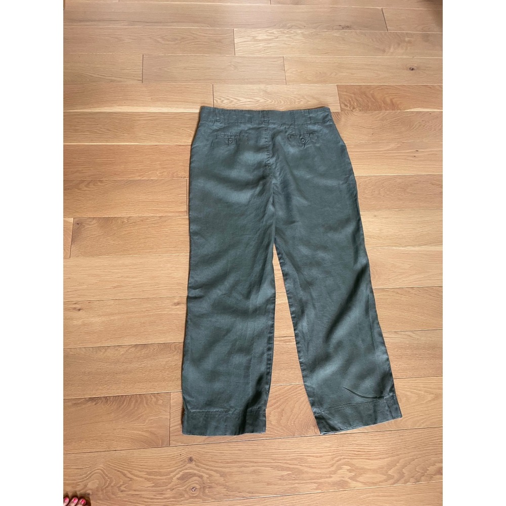 Tahari Olive 100% Linen High Waisted Wide Leg Utility Pants Ankle S14 - Picture 6 of 11
